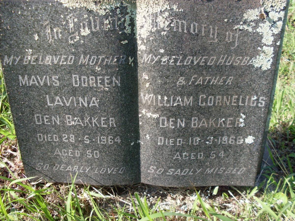 BAKKER William Cornelius, den -1966 &amp; Mavis Doreen Lavina -1964