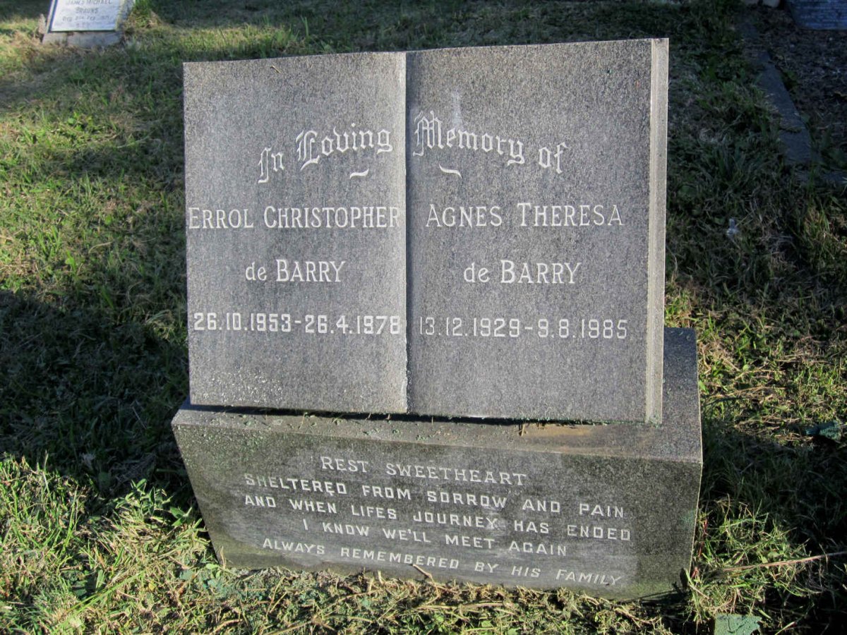 BARRY Agnes Theresa, de 1929-1985 :: BARRY Errol Christopher, de 1953-1978