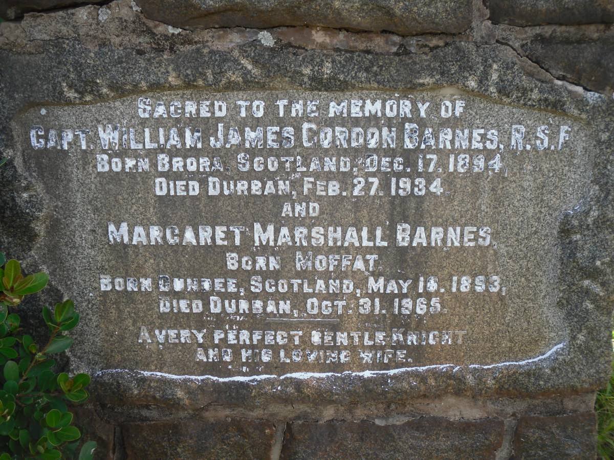BARNES William James Gordon 1894-1934 &amp; Margaret Marshall MOFFAT 1893-1965