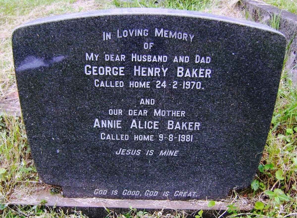 BAKER George Henry -1970 &amp; Annie Alice -1981