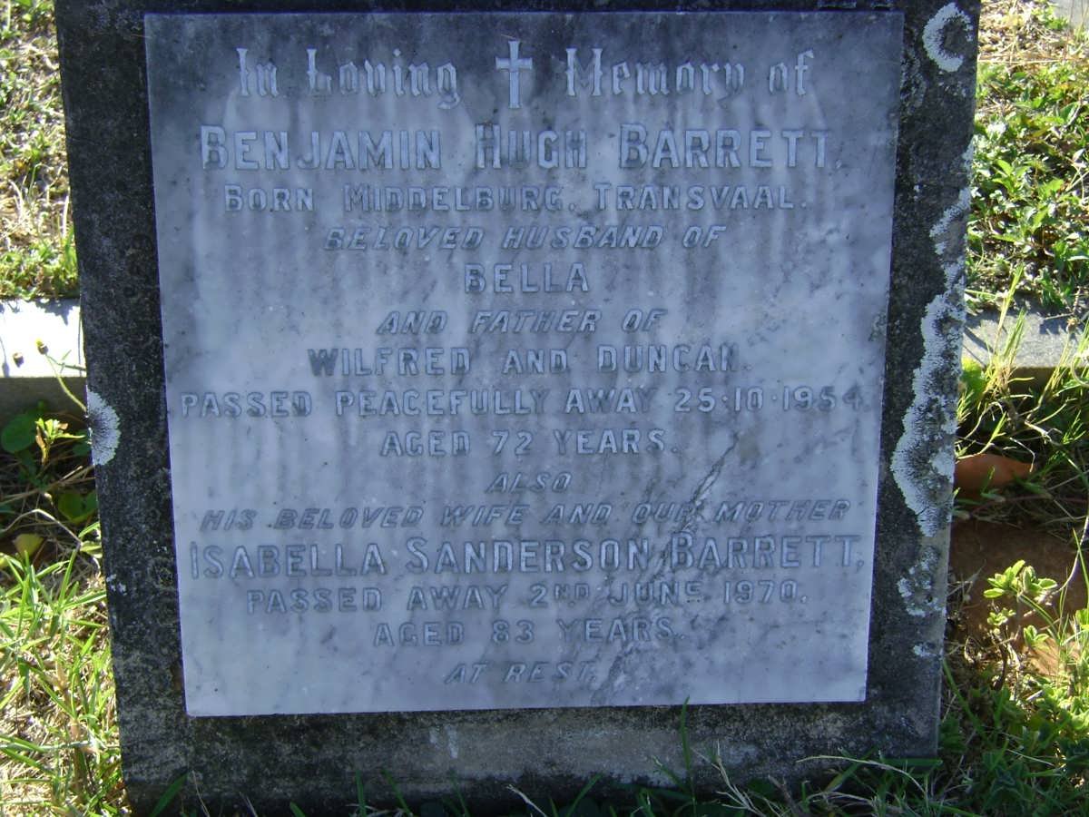 BARRETT Benjamin Hugh -1954 &amp; Isabella SANDERSON -1970