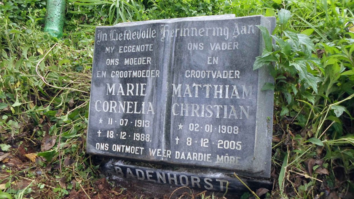 BADENHORST Matthiam Christian 1908-2005 &amp; Maria Cornelia 1913-1988