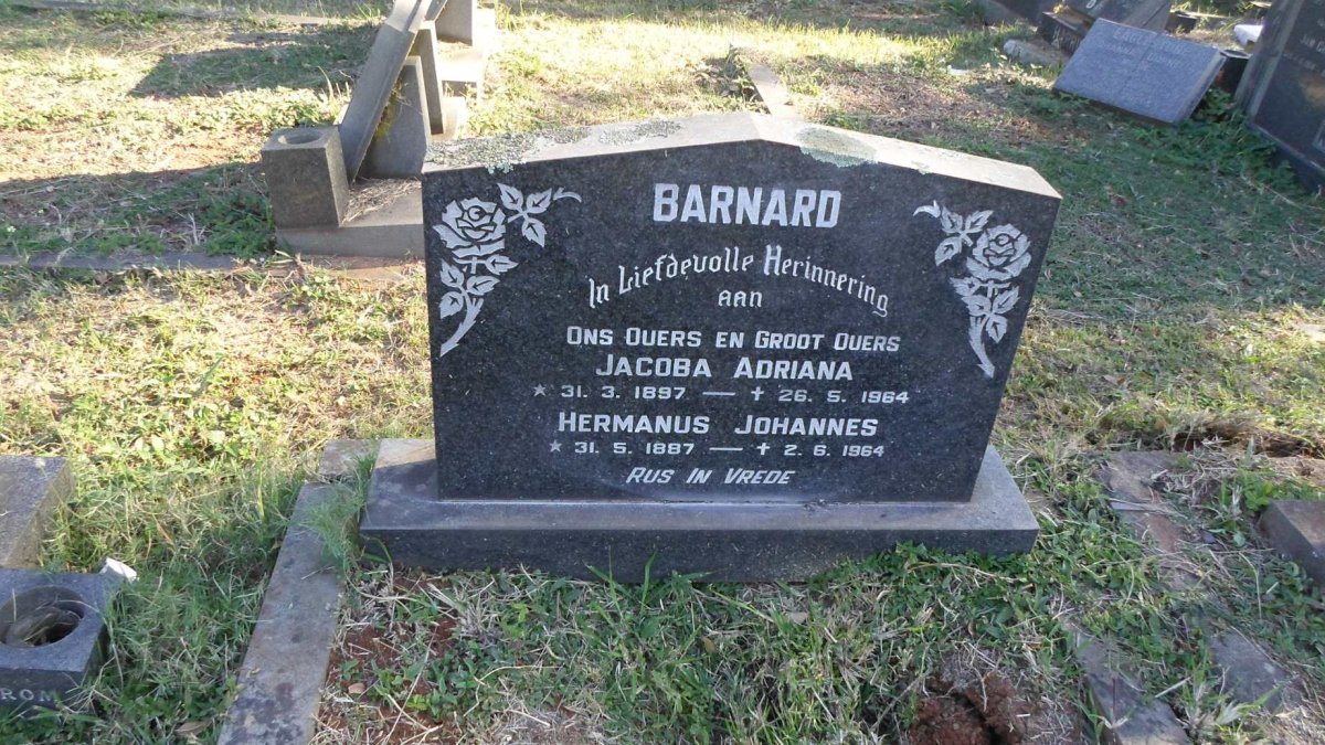 BARNARD Hermanus Johannes 1887-1964 &amp; Jacoba Adriana 1897-1964