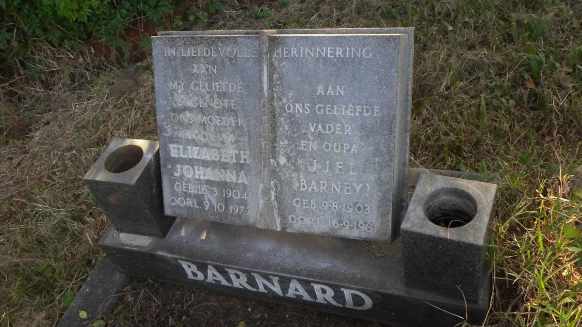 BARNARD J.J.F.L. 1903-1981 &amp; Elizabeth Johanna 1904-1972