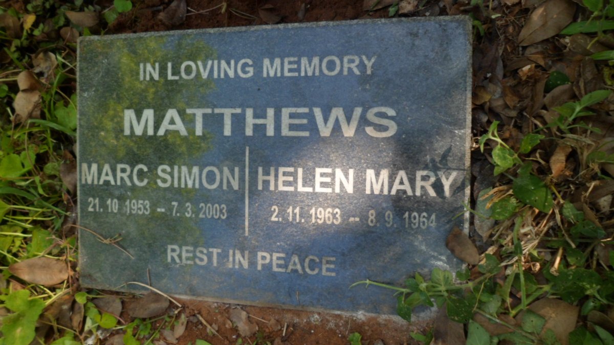 MATTHEWS Marc Simon 1953-2003 :: MATTHEWS Helen Mary 1963-1964