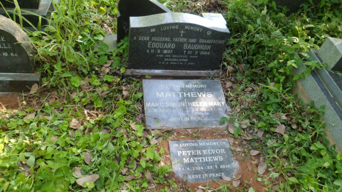 BAUDHUIN Edouard 1897-1984 &amp; Madeleine 1899-2001 ::  MATTHEWS Marc Simon 1953-2003 :: MATTHEWS Helen Mary 1963-1964