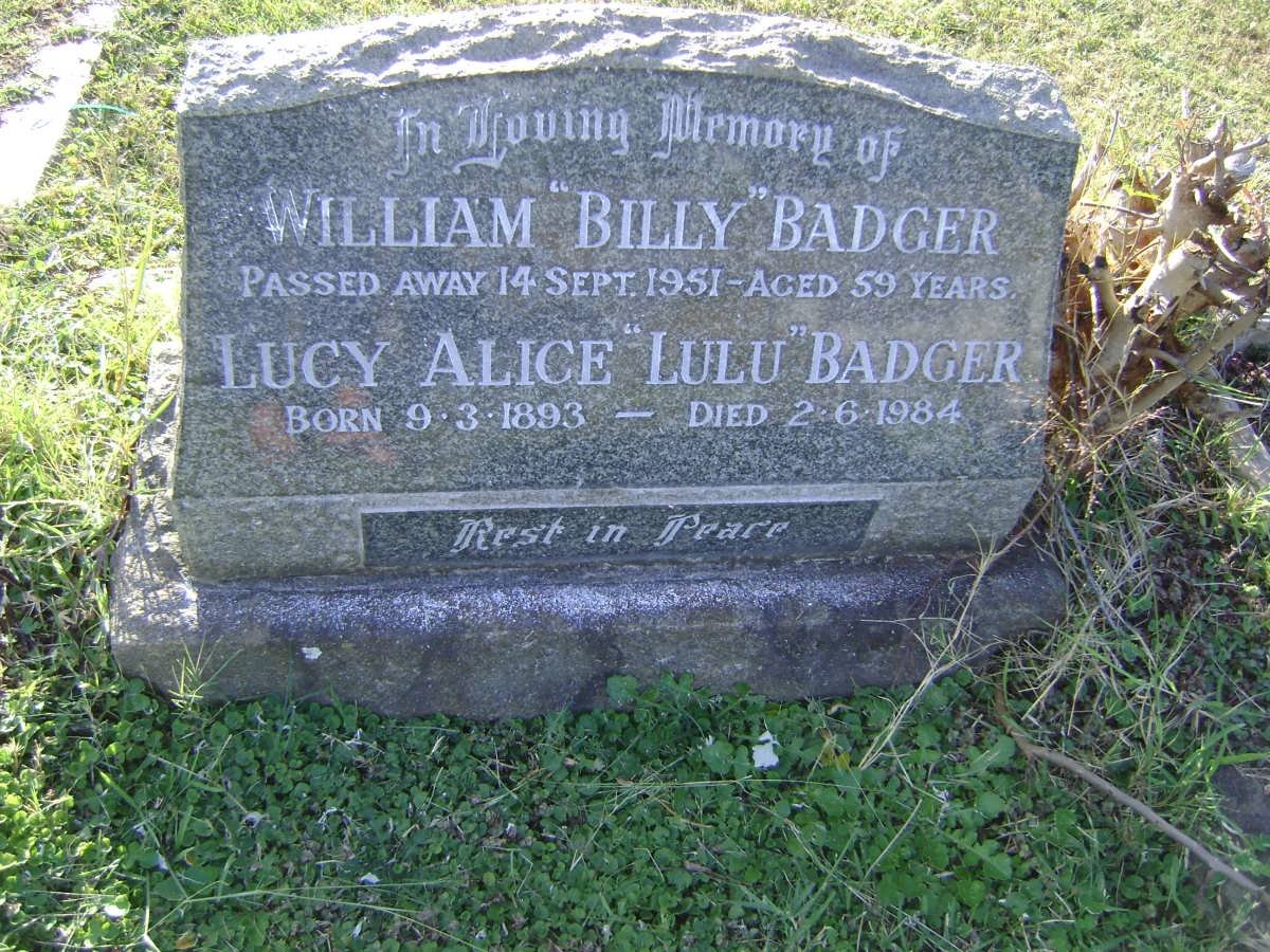 BADGER William -1951 &amp; Lucy Alice 1893-1984