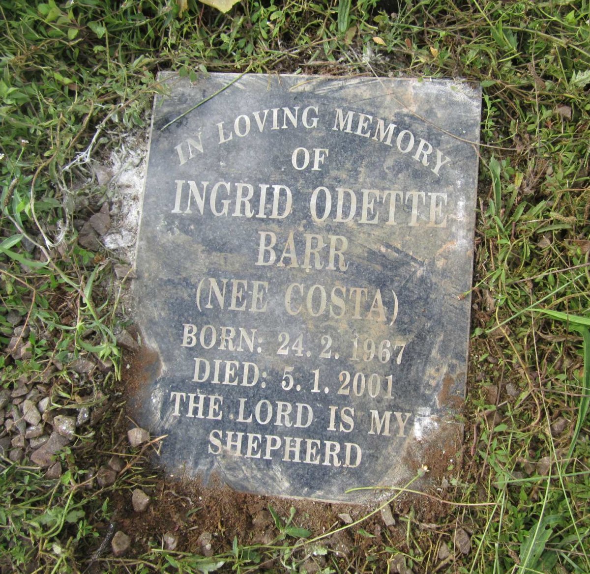 BARR Ingrid Odette nee COSTA 1967-2001