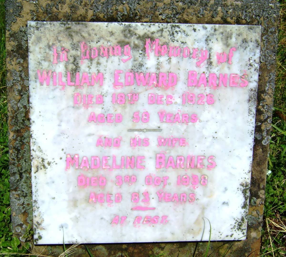 BARNES William Edward -1926 &amp; Madeline -1938
