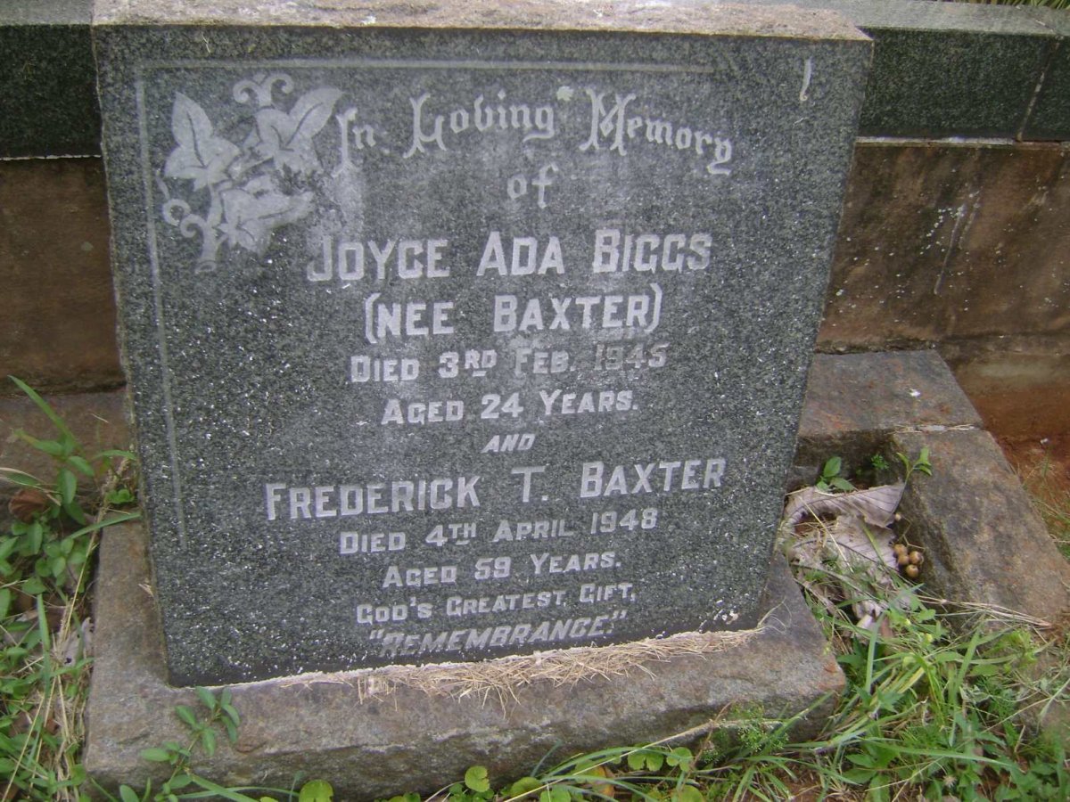 BAXTER Frederick T. -1948 :: BIGGS Joyce Ada nee BAXTER -1945