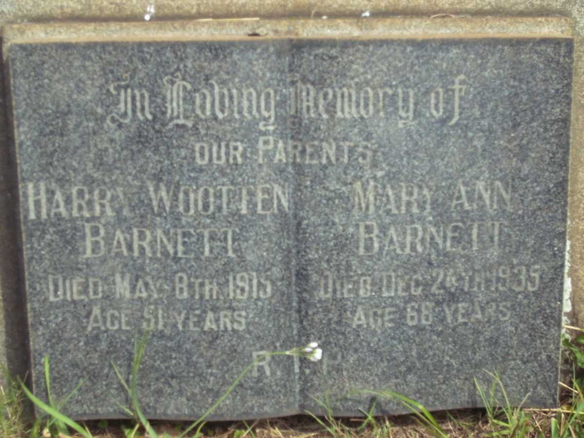 BARNETT Harry Wootten -1915 &amp; Mary Ann -1935