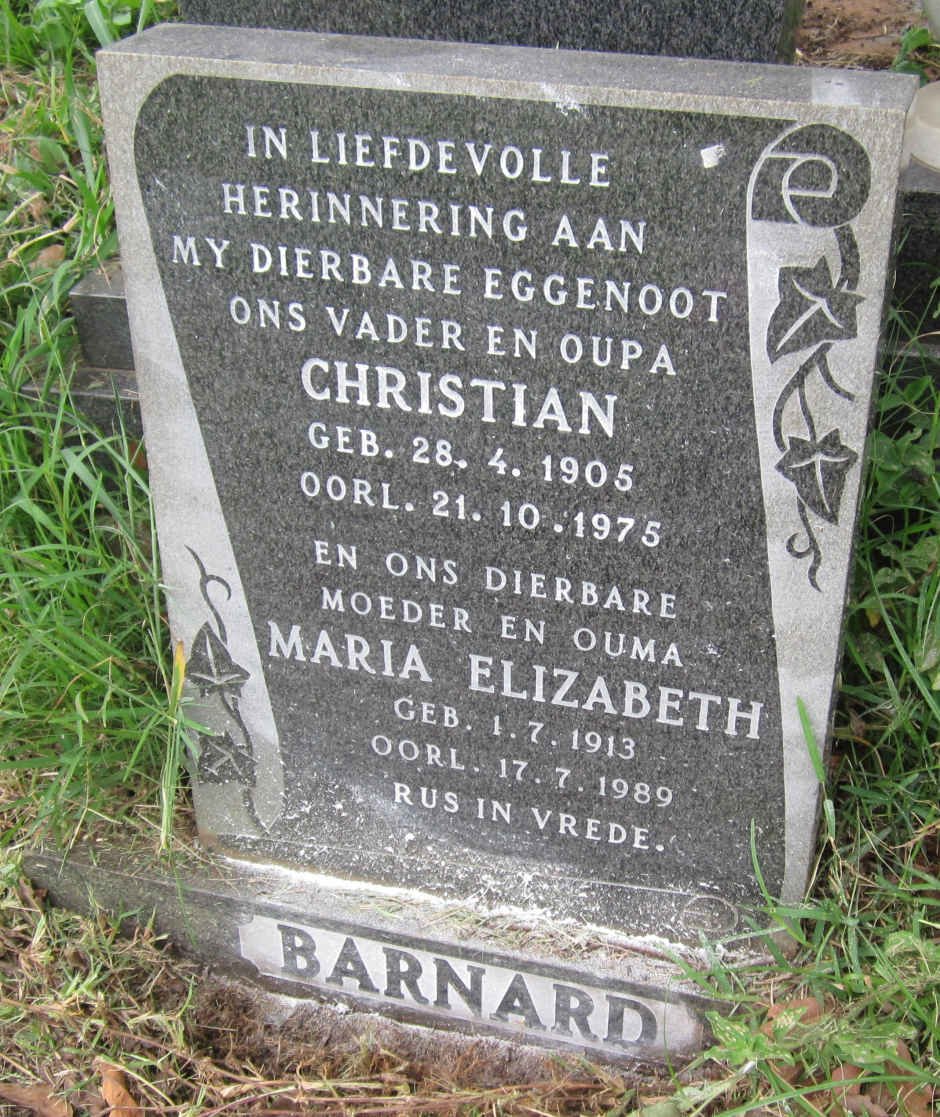 BARNARD Christian 1905-1975 &amp; Maria Elizabeth 1913-1989
