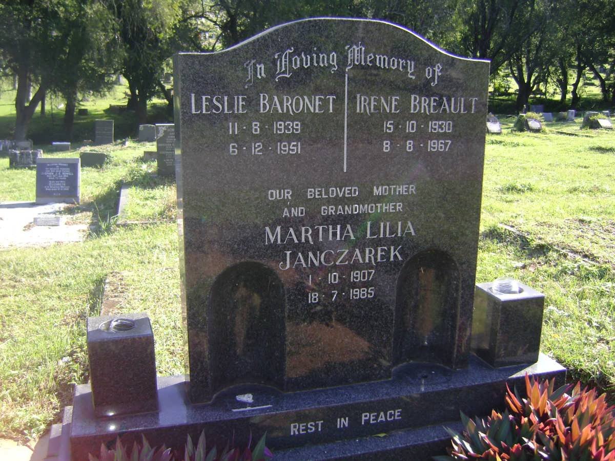 BARONET Leslie 1939-1951 :: BREAULT Irene 1930-1967 :: JANCZAREK Martha Lilia 1907-1985