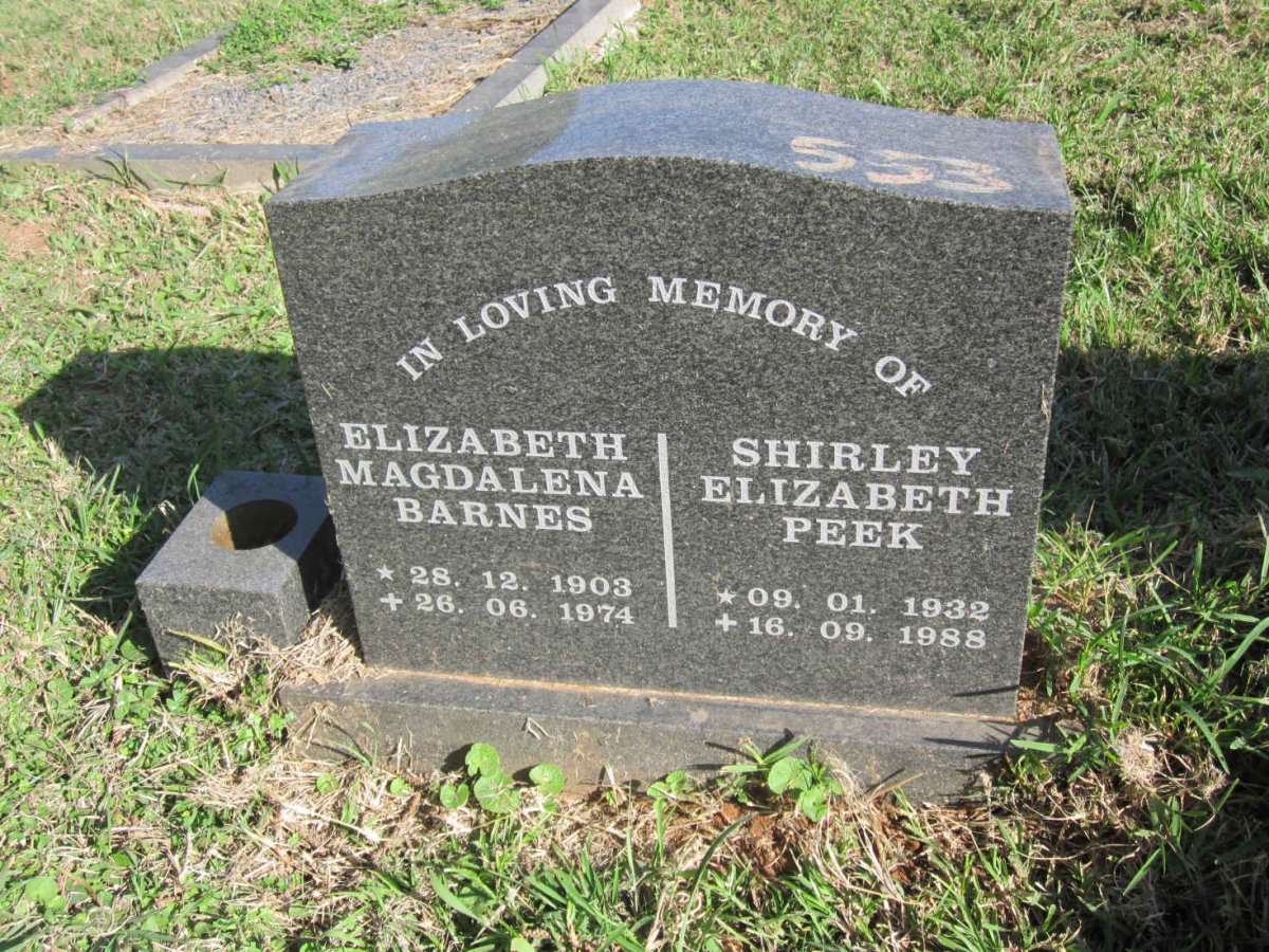 BARNES Elizabeth Magdalena 1903-1974 :: PEEK Shirley Elizabeth 1932-1988