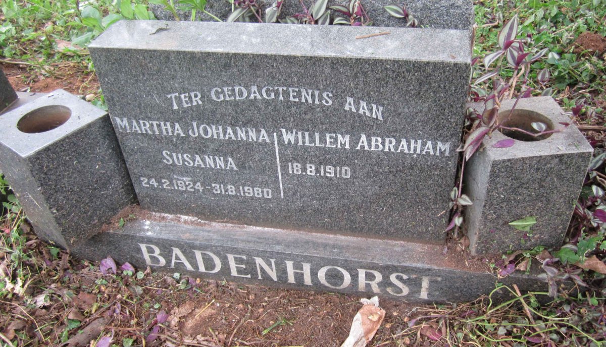 BADENHORST Willem Abraham 1910- &amp; Martha Johanna Susanna 1924-1980