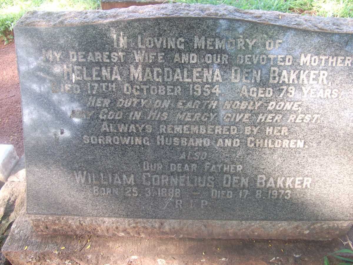 BAKKER William Cornelius, den 1888-1973 &amp; Helena Magdalena -1954