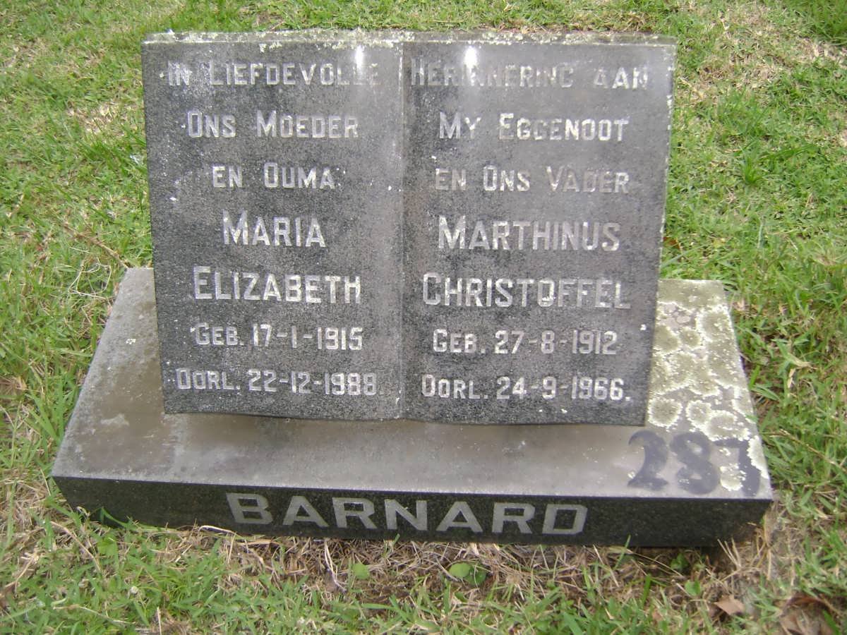 BARNARD Marthinus Christoffel 1912-1966 &amp; Maria Elizabeth 1915-1988