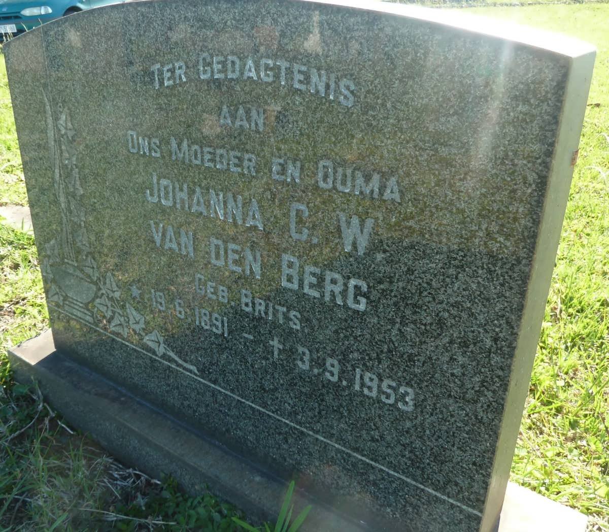 BERG Johanna G.W., van den nee BRITS 1891-1953