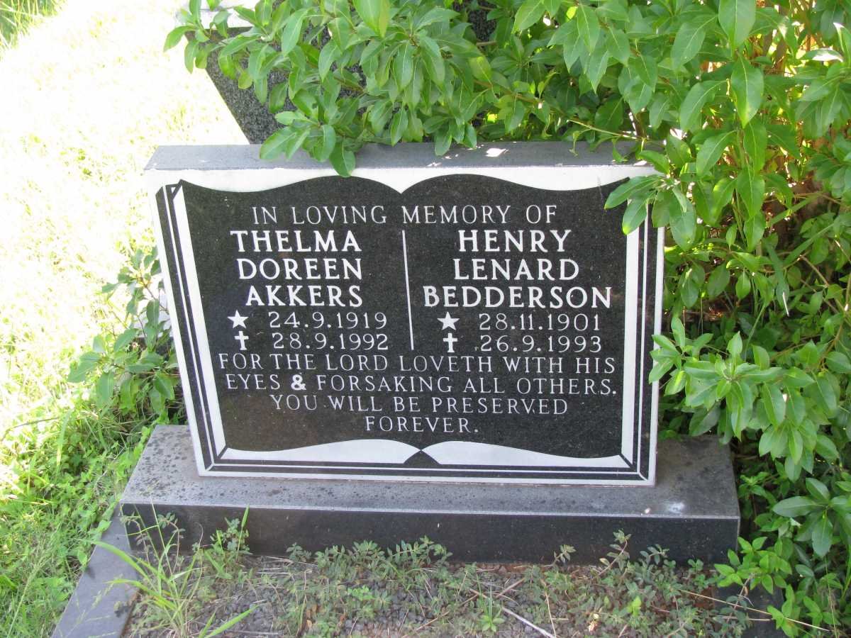BEDDERSON Henry Lenard 1901-1993 :: AKKERS Thelma Doreen 1919-1992