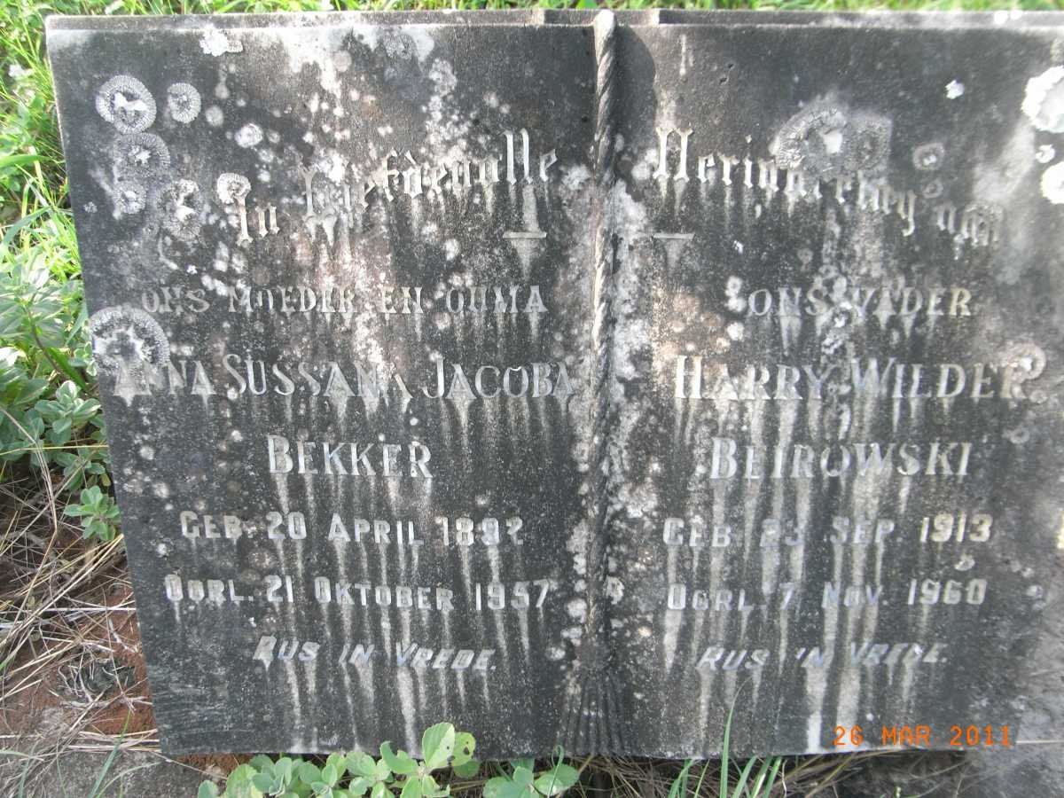 BEKKER Anna Sussana Jacoba 1892-1957 :: BEIROWSKI Harry Wilder 1913-1960