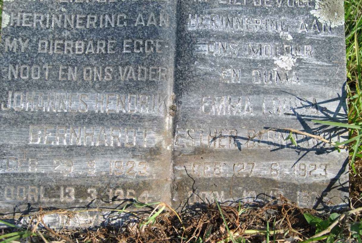 BERNHARDT Johannes Hendrik 1923-1964 &amp; Emma Louisa Esther 1926-1975