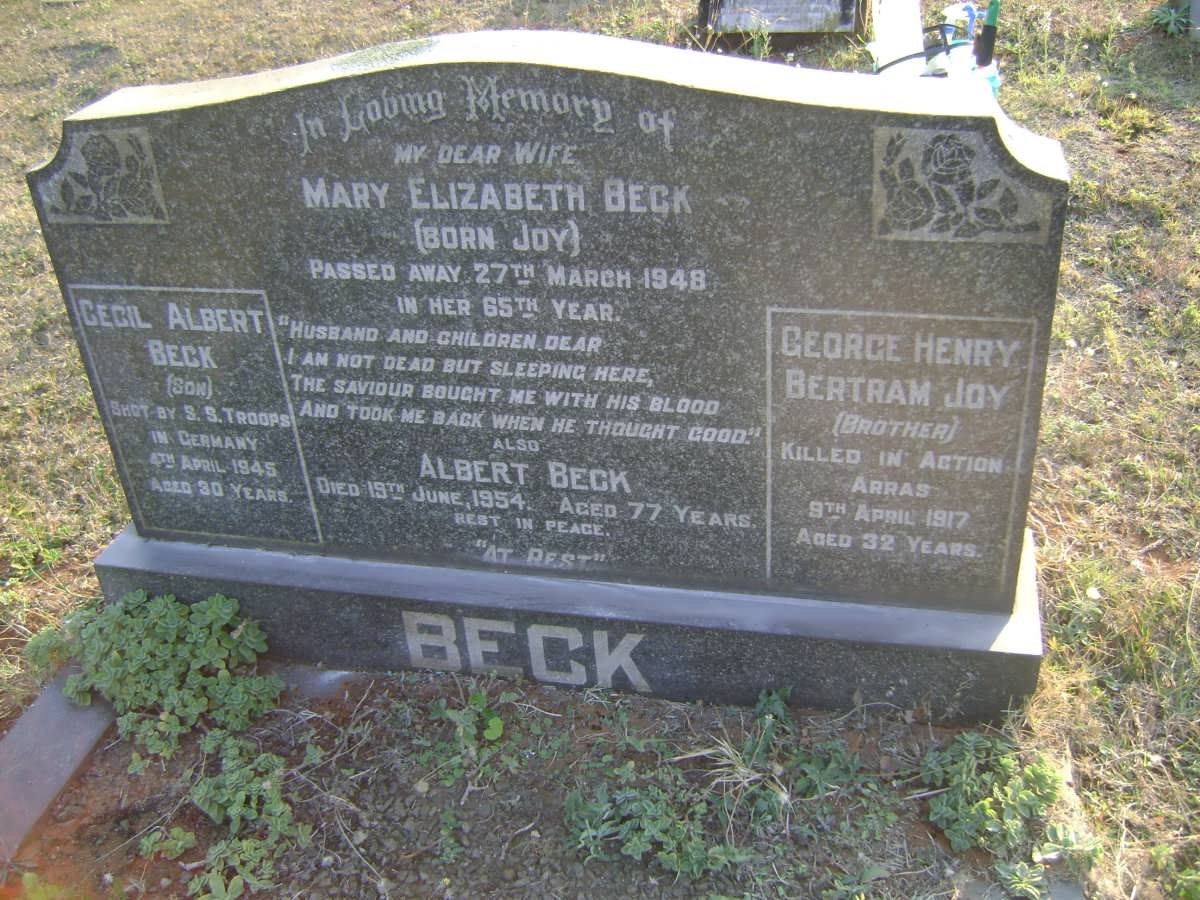 BECK Albert -1954 &amp; Mary Elizabeth JOY -1948 :: BECK Cecil Albert -1945 :: JOY George Henry Bertram -1917