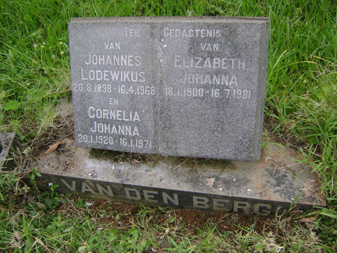 BERG Johannes Lodewikus, van den 1898-1968 &amp; Elizabeth Johanna 1900-1981 :: BERG Cornelia Johanna, van den 1920-1971