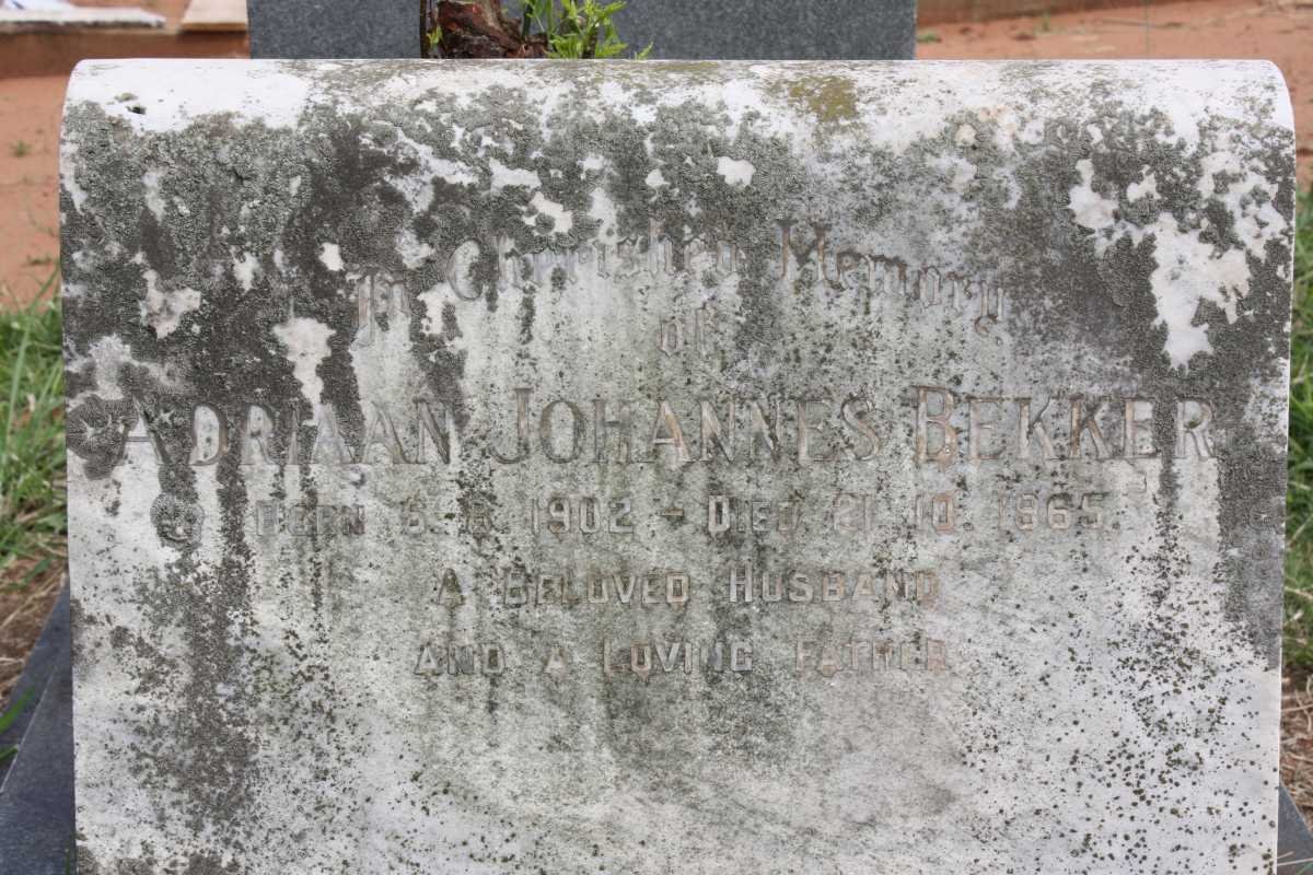 BEKKER Adriaan Johannes 1902-1965