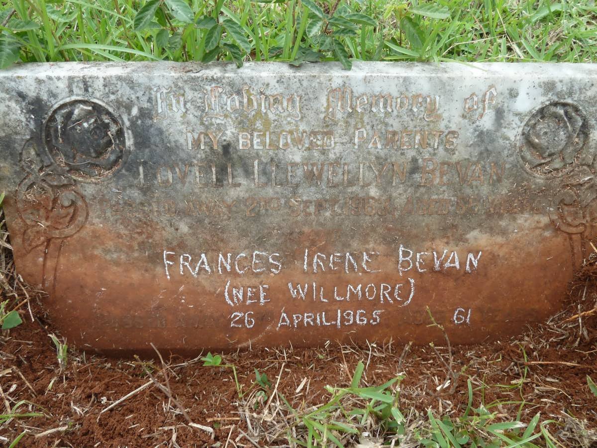 BEVAN Lovell Llewellyn  &amp; Frances Irene WILLMORE -1965