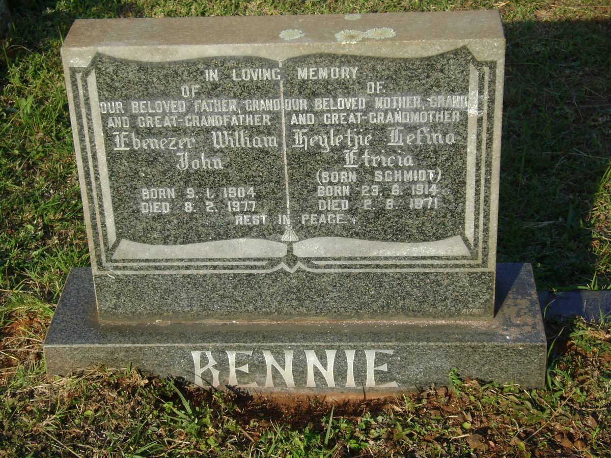 BENNIE Ebenezer William John 1904-1977 &amp; Heyletjie Lefina Etricia SCHMIDT 1914-1971