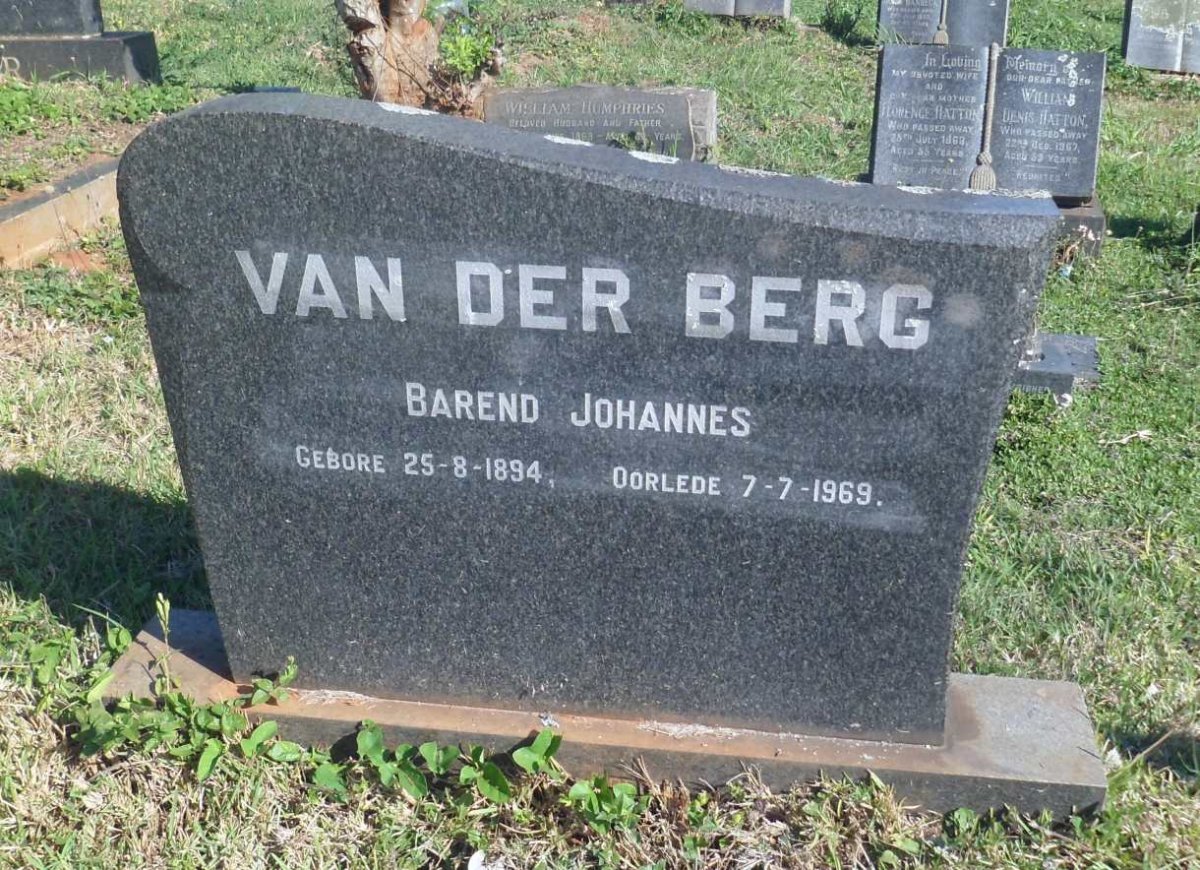 BERG Barend Johannes, van der 1894-1969