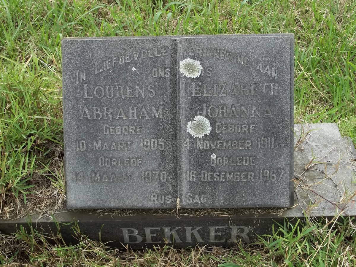 BEKKER Lourens Abraham 1905-1970 &amp; Elizabeth Johanna 1911-1967
