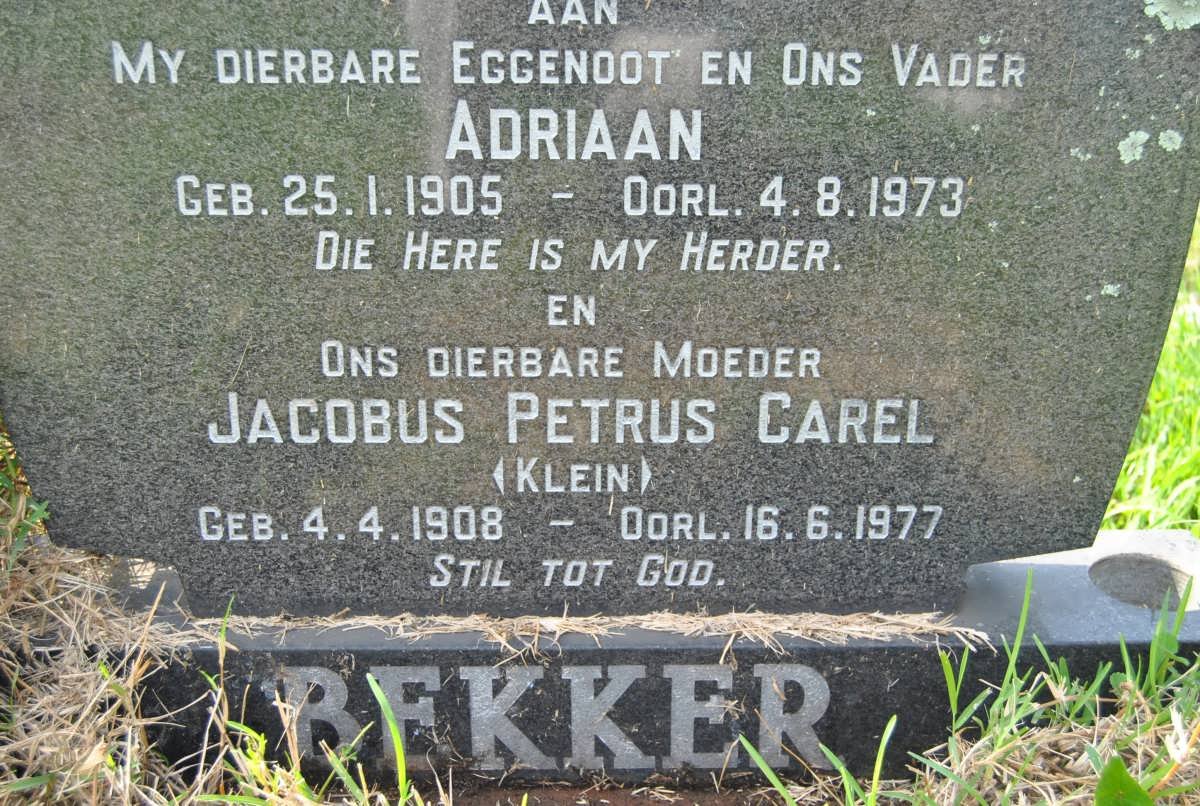 BEKKER Adrian-1973 :: BEKKER Jacobus Petrus Carel 1908-1977 