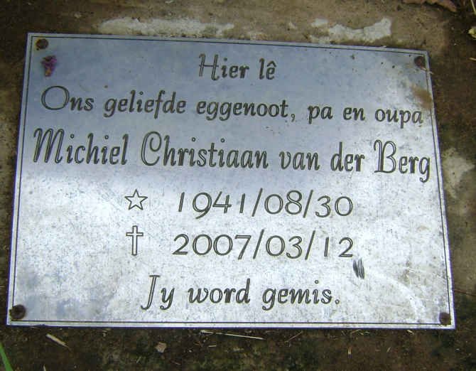 BERG Michiel Christiaan, van der 1941-2007 &amp; Anna Maria Cornelia 1914-1988