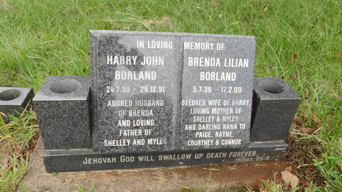 BORLAND Harry John 1930-1991 &amp; Brenda Lilian 1935-2009