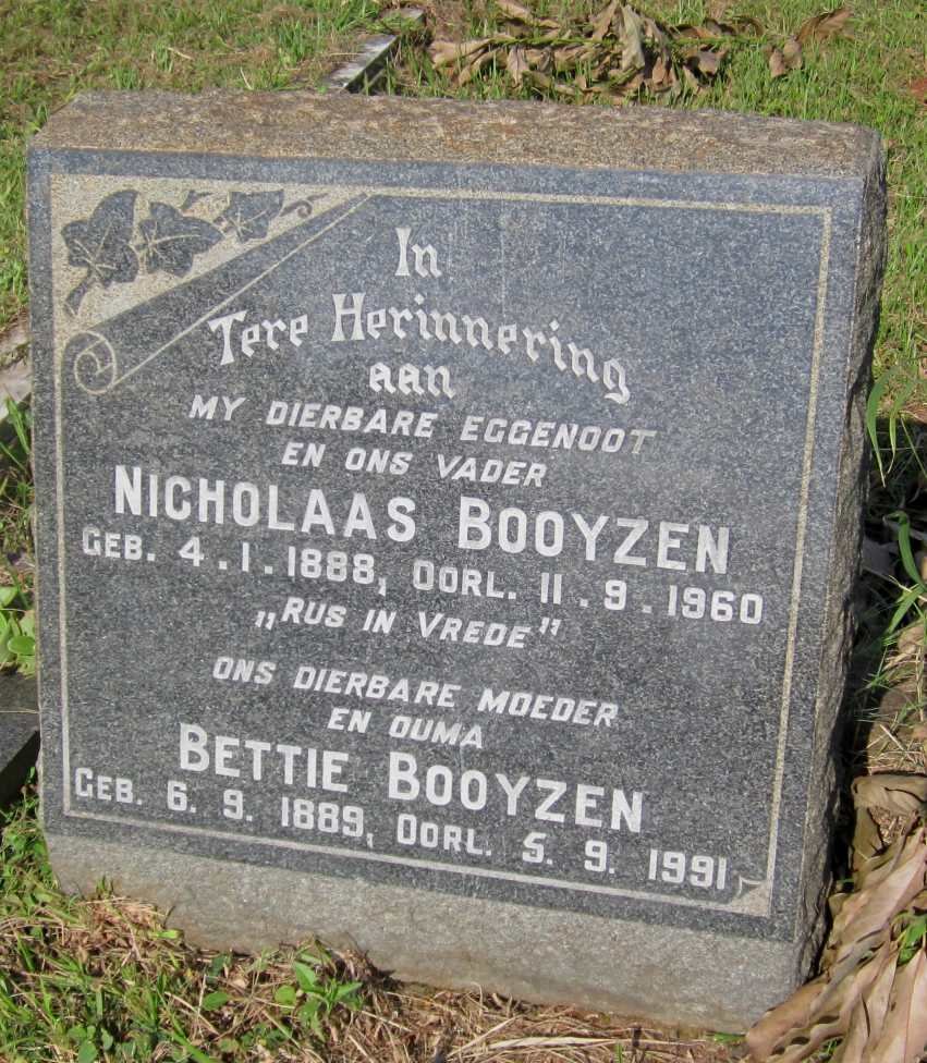 BOOYZEN Nicholaas 1888-1960 &amp; Bettie 1889-1991
