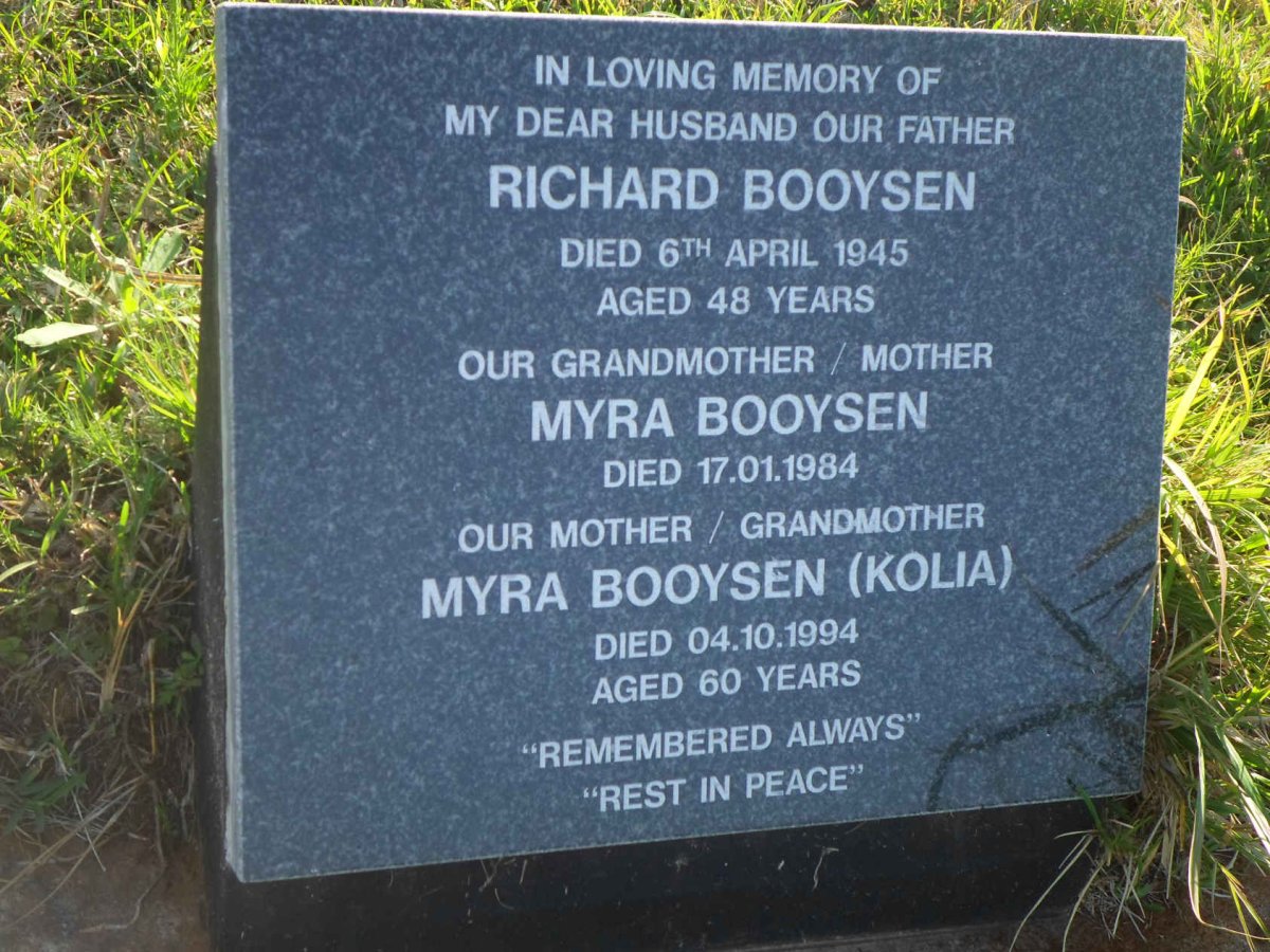 BOOYSEN Richard -1945 :: BOOYSEN Myra -1984 :: BOOYSEN Myra nee KOLIA -1994
