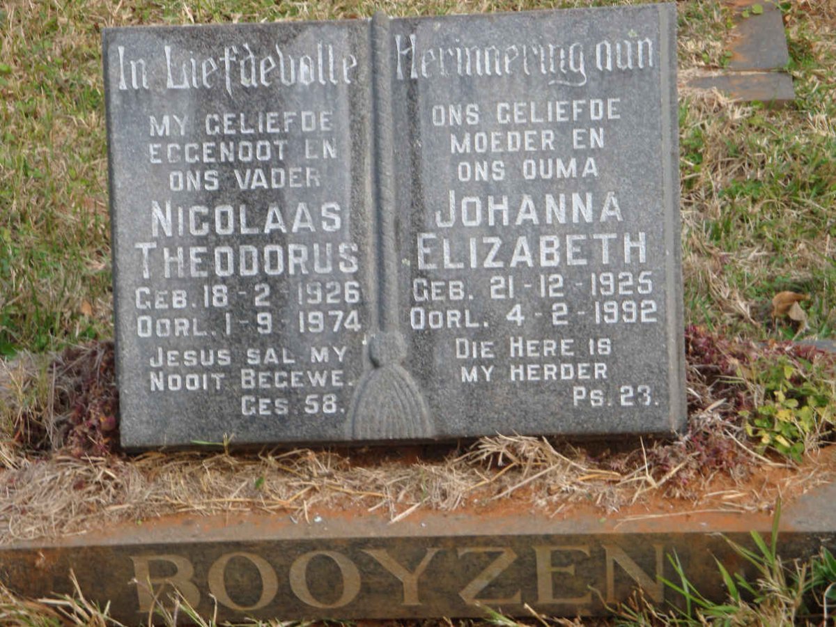 BOOYZEN Nicolaas Theodorus 1926-1974 &amp; Johanna Elizabeth 1925-1992