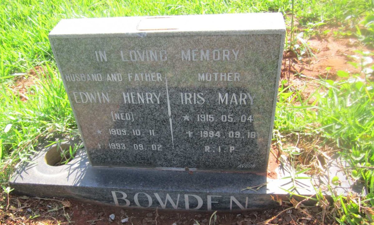 BOWDEN Edwin Henry 1909-1993 &amp; Iris Mary 1915-1994