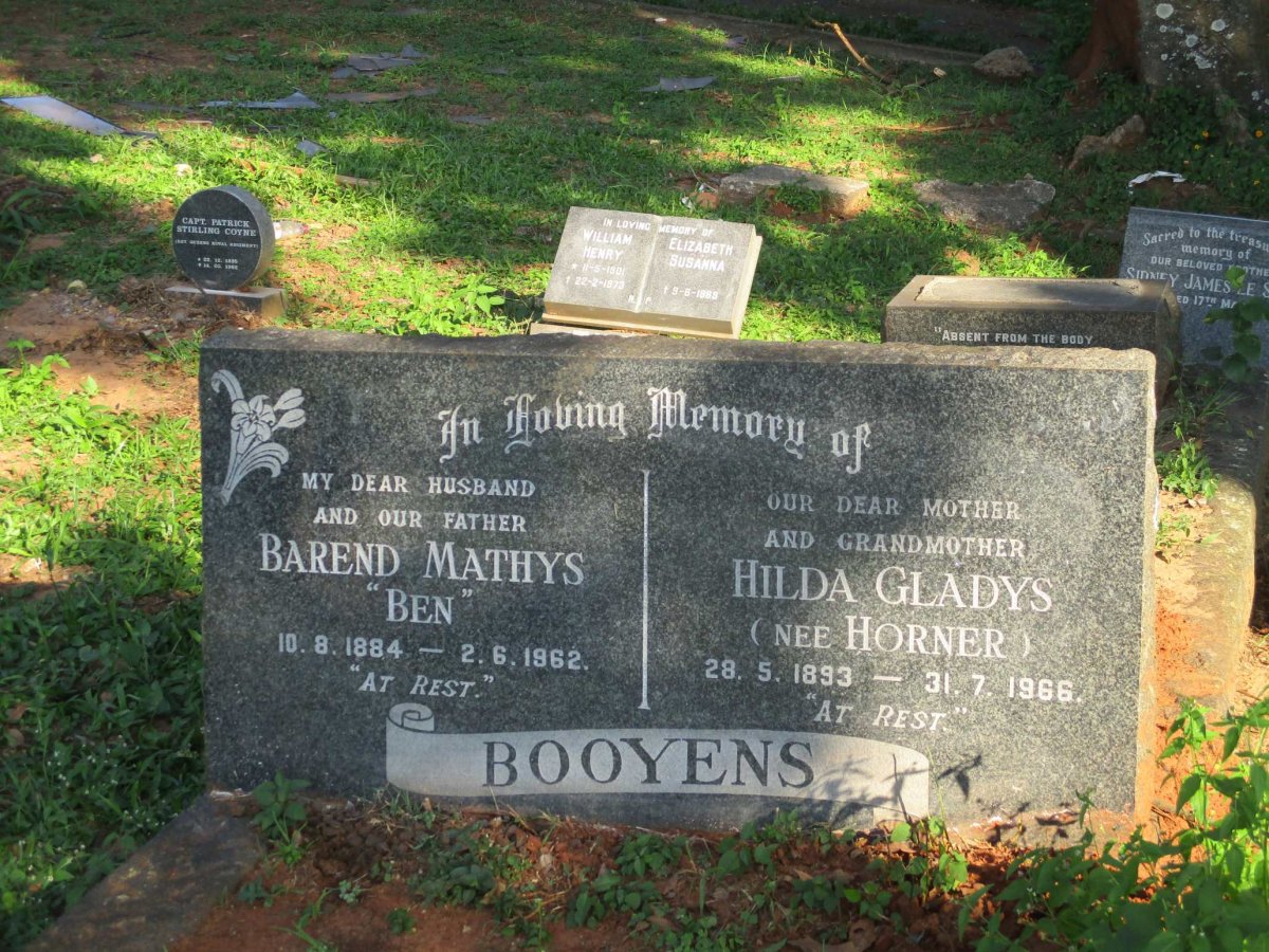 BOOYENS Barend Mathys 1884-1962 &amp; Hilda Gladys HORNER 1893-1966