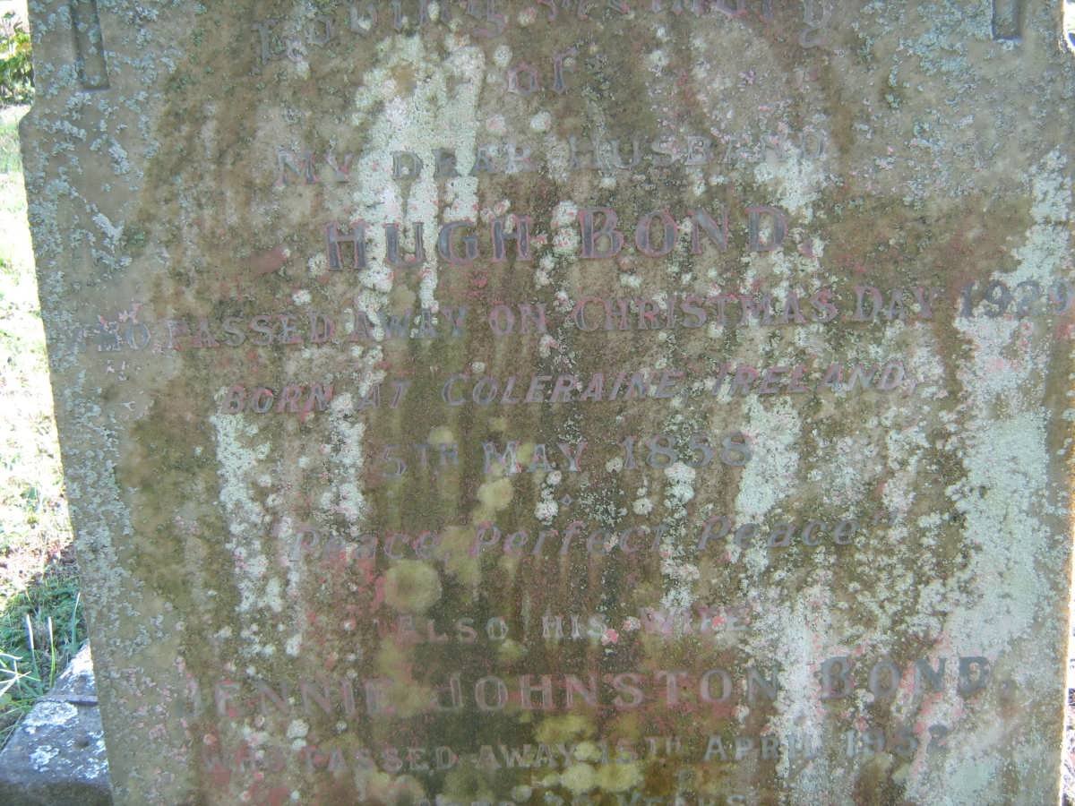 BOND Hugh 1858-1929 &amp; Jennie Johnston -1952 :: GAW William Johnston -1951