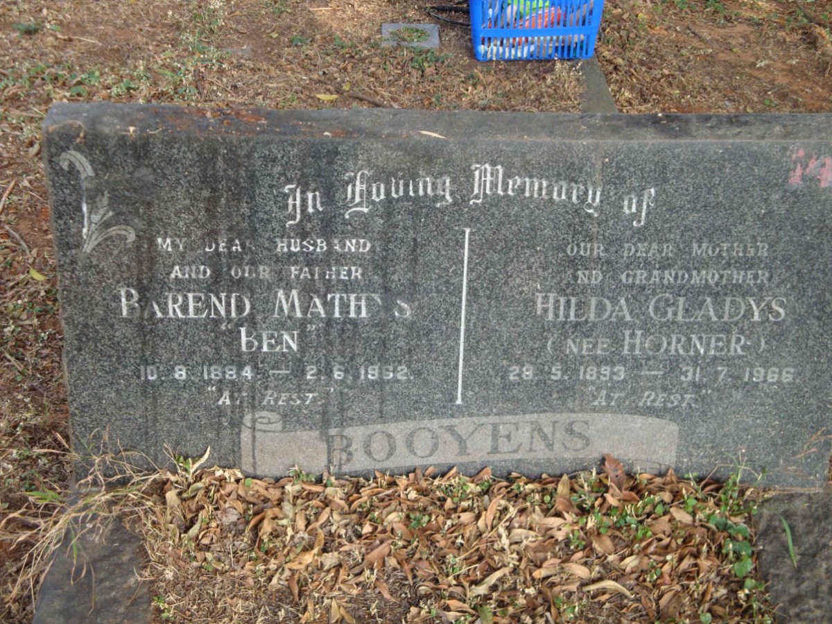 BOOYSEN Barend Mathys 1884-1962 &amp; Hilda Gladys HORNER 1893-1966
