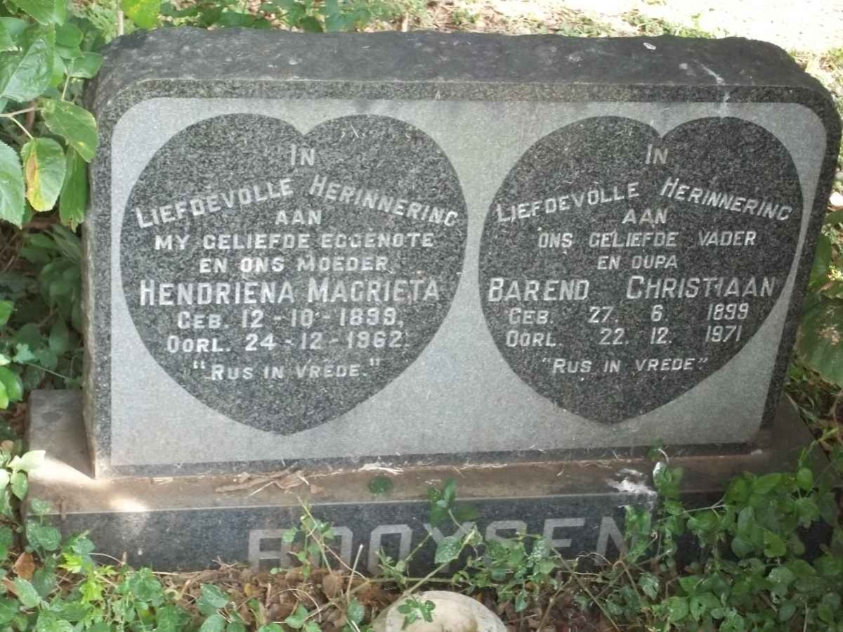 BOOYSEN Barend Christiaan 1899-1971 &amp; Hendriena Magrieta 1899-1962