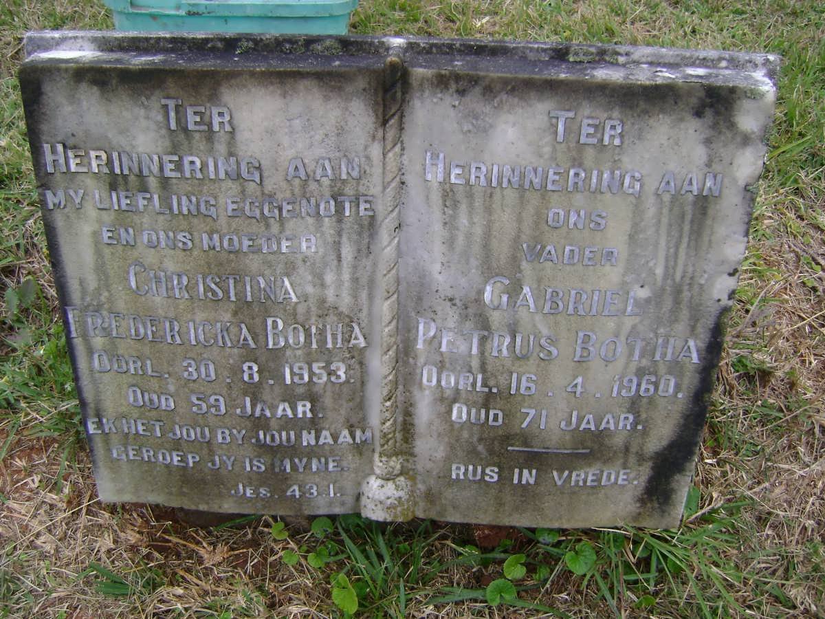 BOTHA Gabriel Petrus -1960 &amp; Christina Fredericka -1953