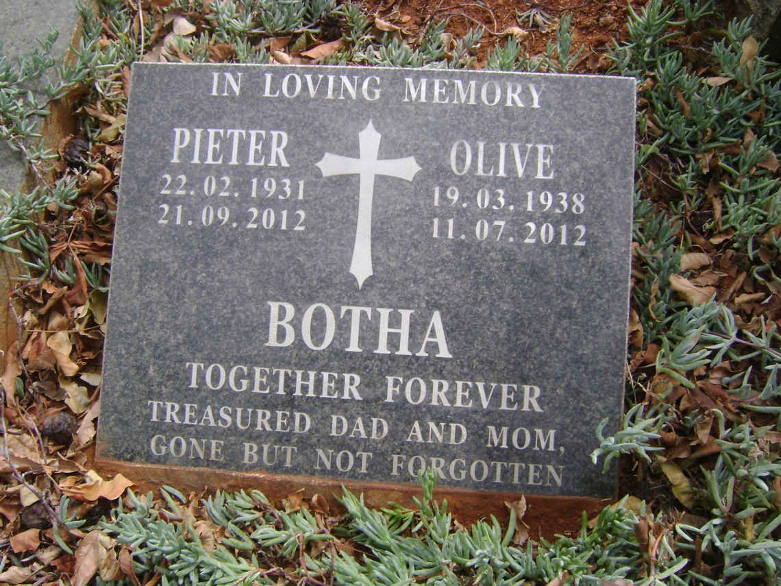 BOTHA Pieter 1931-2012 &amp; Olive 1938-2012