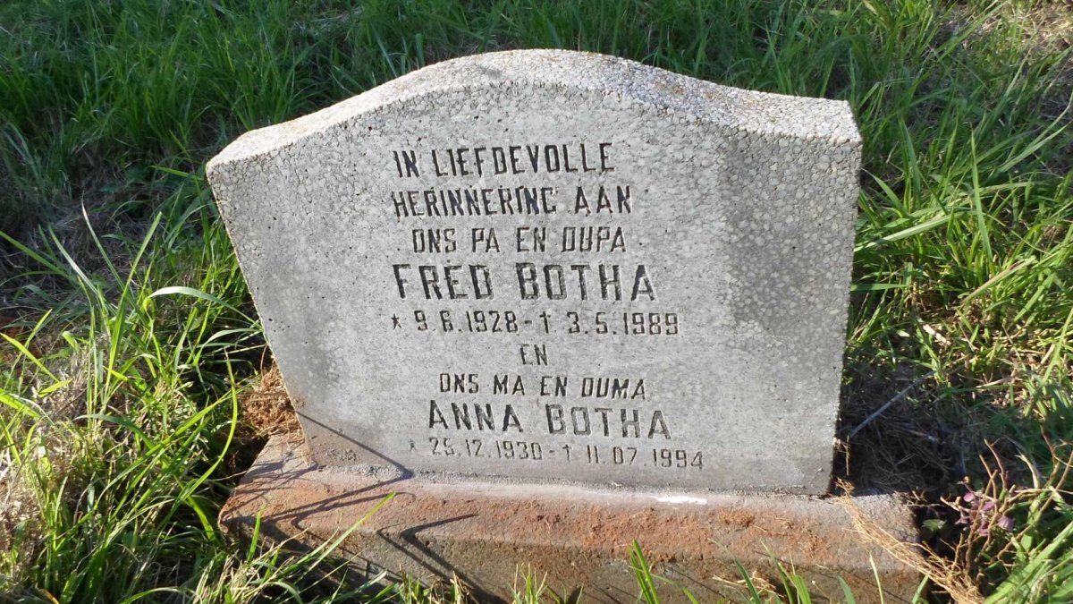 BOTHA Fred 1928-1989 &amp; Anna 1930-1994