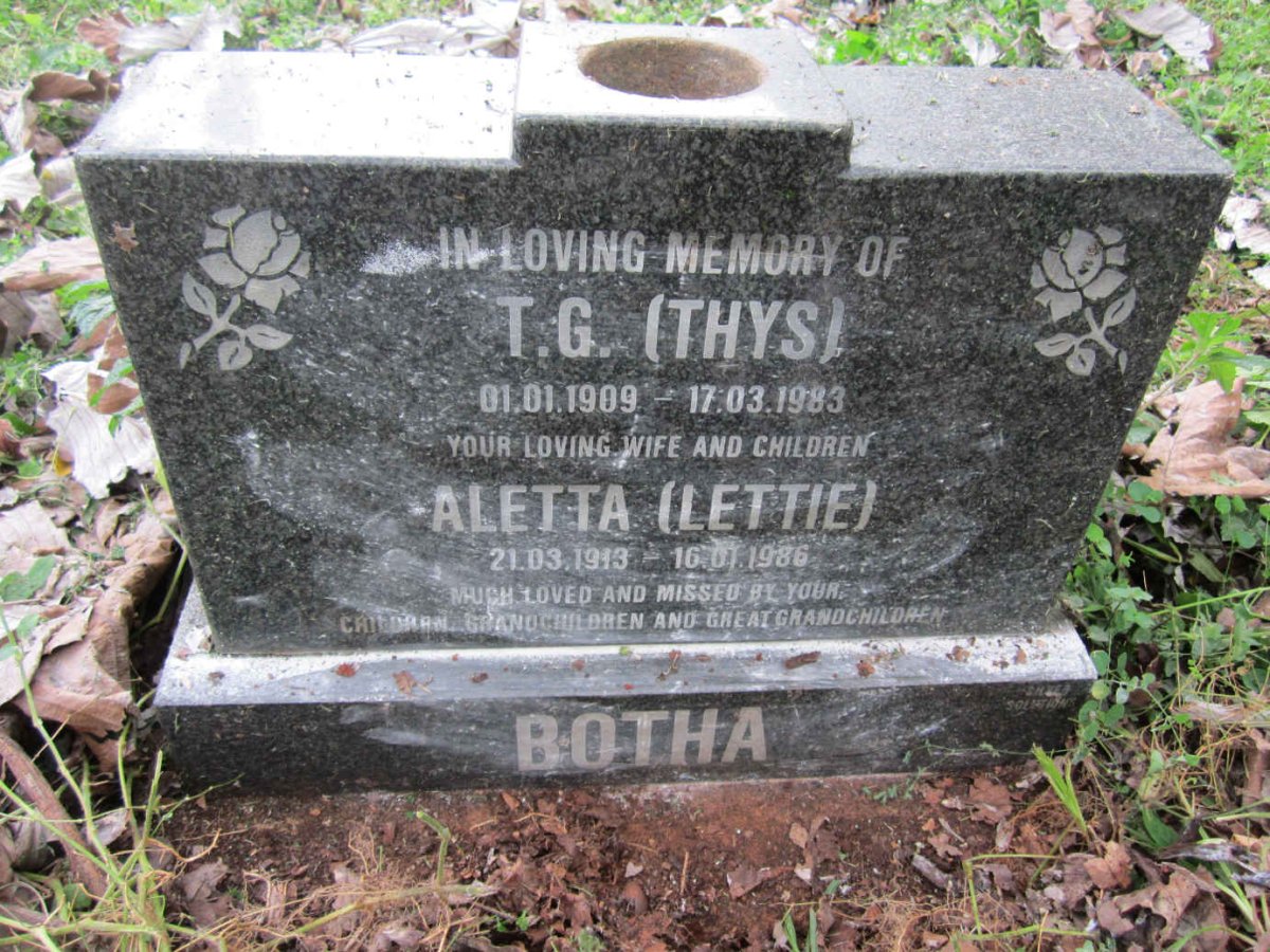 BOTHA T.G. 1909-1983 &amp; Aletta 1913-1986