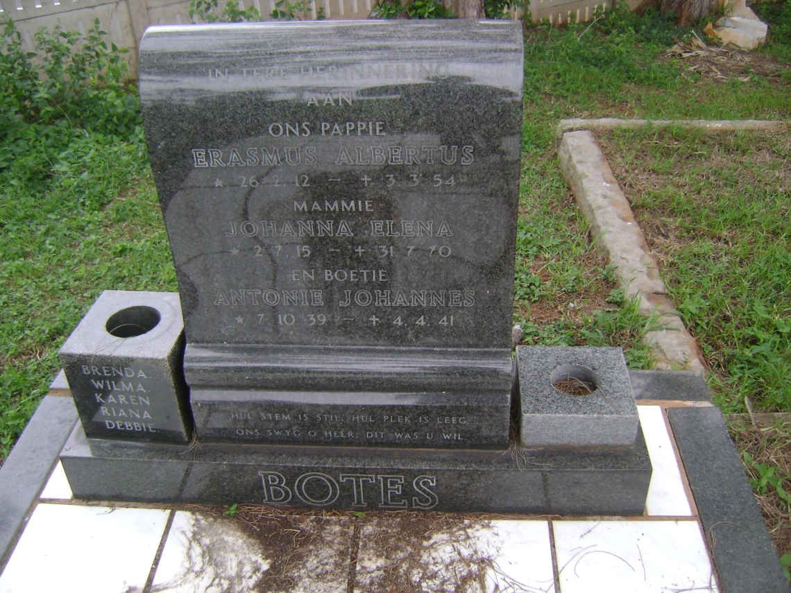 BOTES Erasmus Albertus 1912-1954 &amp; Johanna Elena 1915-1970 :: BOTES Antonie Johannes 1939-1941