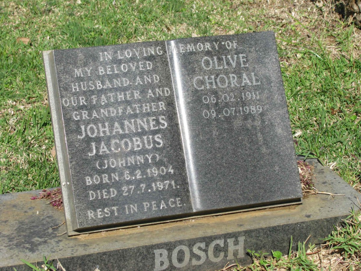 BOSCH Johannes Jacobus 1904-1971 &amp; Olive Choral 1911-1989