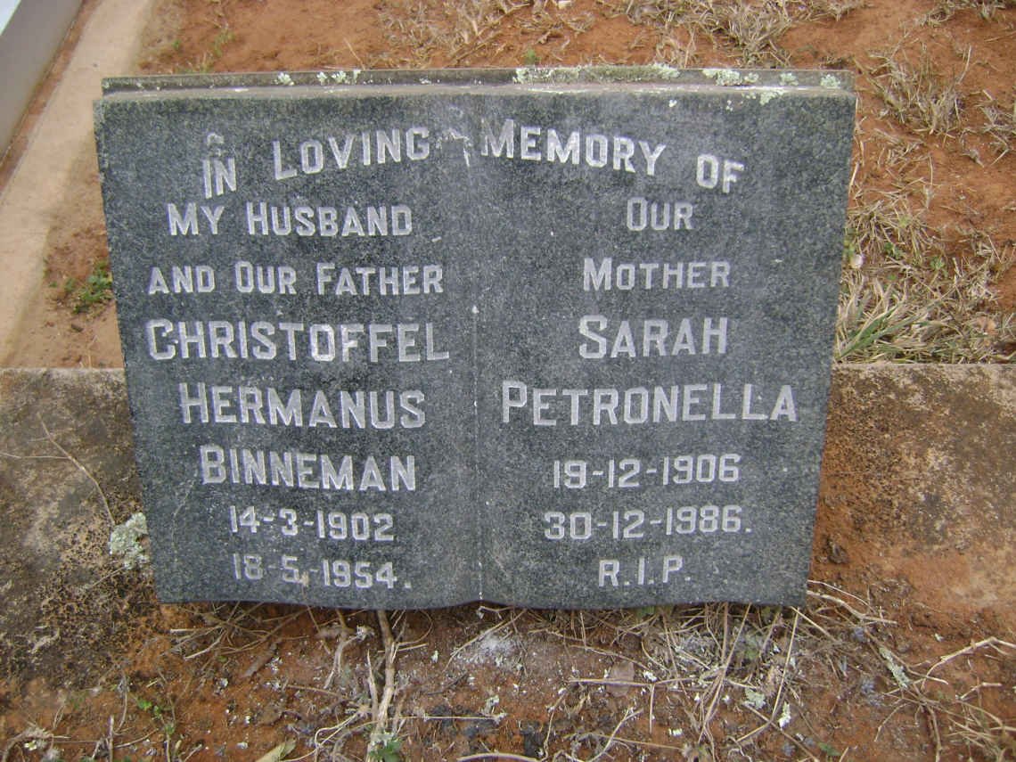 BINNEMAN Christoffel Hermanus 1902-1954 &amp; Sarah Petronella 1906-1986